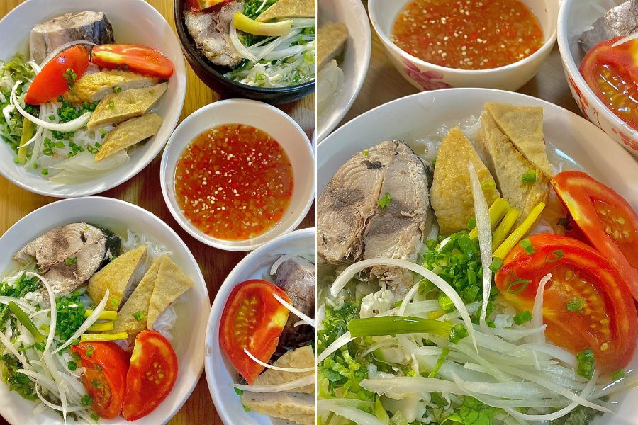 Bày bún ra tô thêm rau để ăn kèm